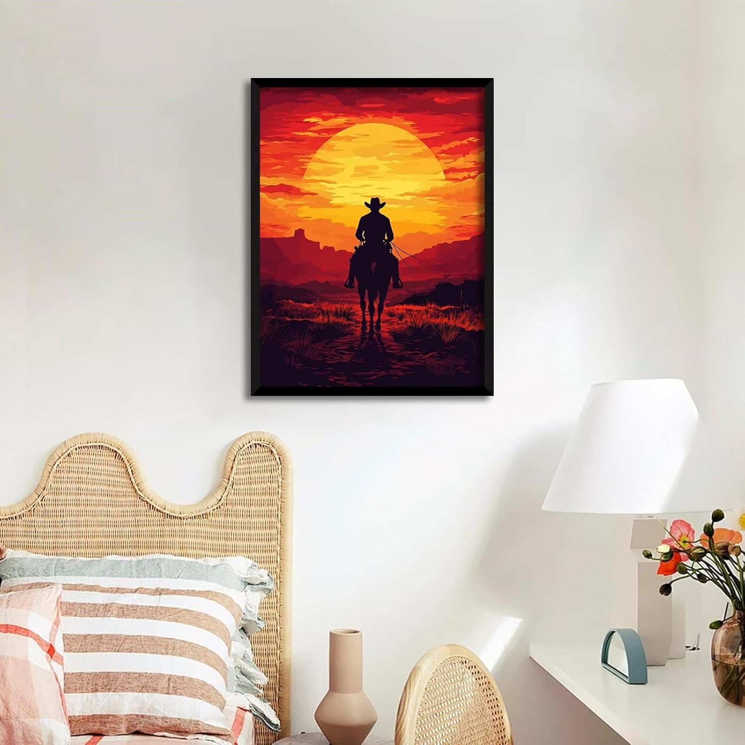 Diamond Art Kits for Adults Sunset Diamond Art Cowboy 5D DIY Round Full Drill Gem Crafts Painting Kits for Adults Beginners，Crystal Rhinestone Mosaic Painting for Home Decor Kids Gift 40x52in KL-688