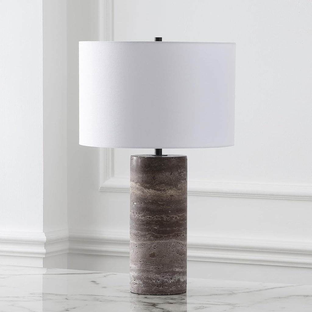 SAFAVIEH Couture Lighting Collection Rynetta Dark Brown/White 24-inch Dimmable Table Lamp for Bedroom Living Room Home Office Desk Nightstand (LED Bulb Included)