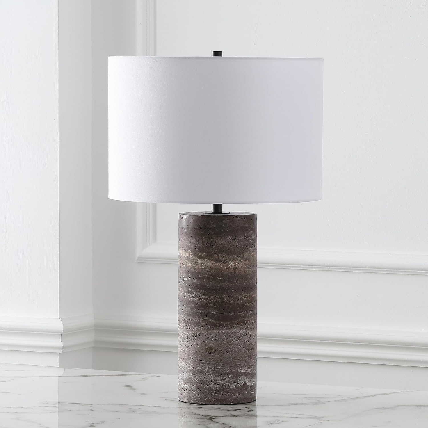 SAFAVIEH Couture Lighting Collection Rynetta Dark Brown/White 24-inch Dimmable Table Lamp for Bedroom Living Room Home Office Desk Nightstand (LED Bulb Included)