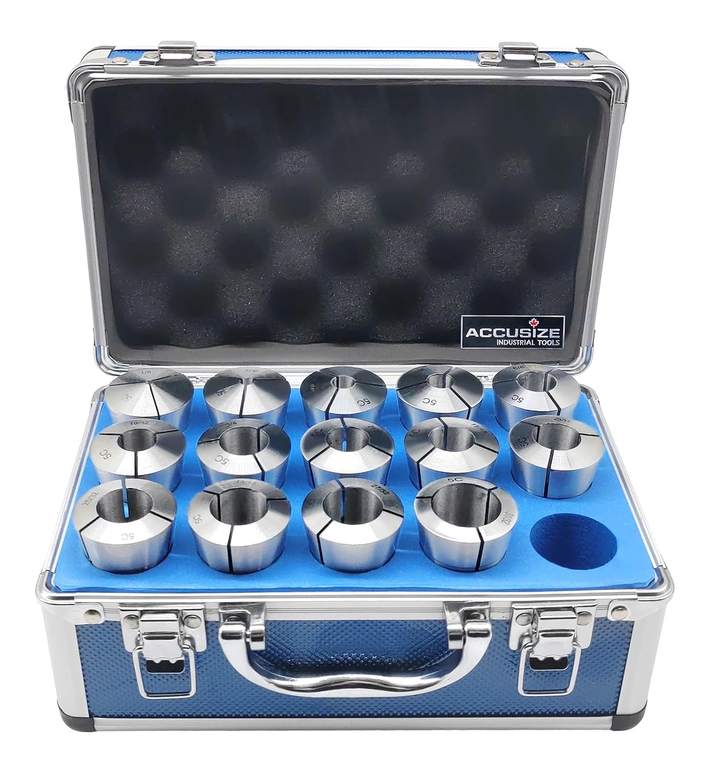 Accusize Industrial Tools 14-Pc 3-25 mm 5C Precision Round Collets, Metric, Hardened & Ground, 0200-5551