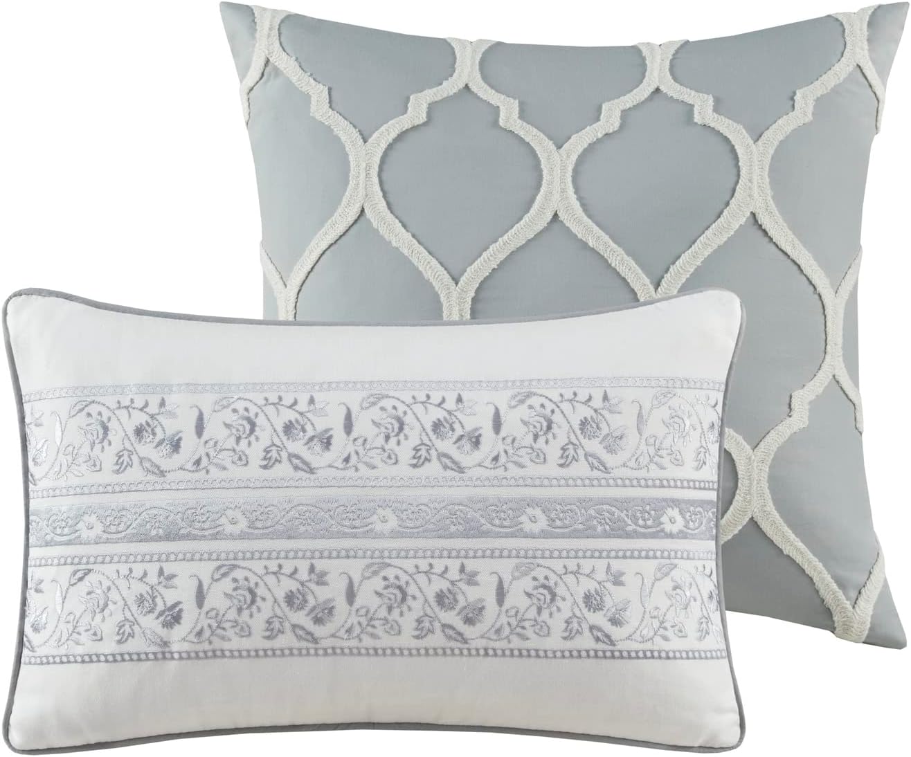 Harbor House Cozy Cotton Comforter Set - Classic Modern Design, All Season Down Alternative Casual Bedding, Matching Shams, Hallie, Damask Grey Full(80'x90') 6 Piece