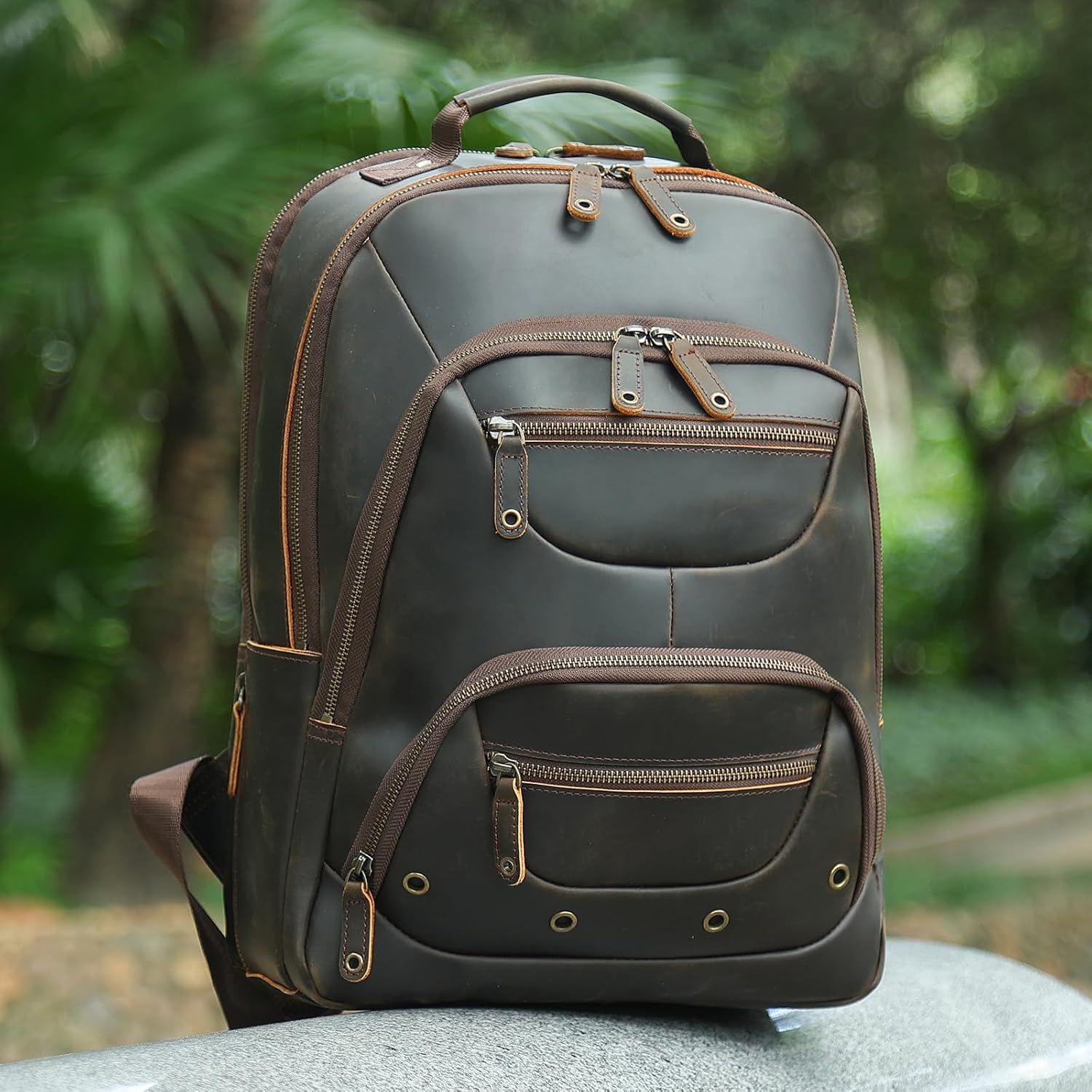 TIDING Leather Laptop Travel Backpack for Men Fits 15.6' 16' Computer, Large Business Work Bag Vintage Overnight Weekender Daypack Camping Rucksack