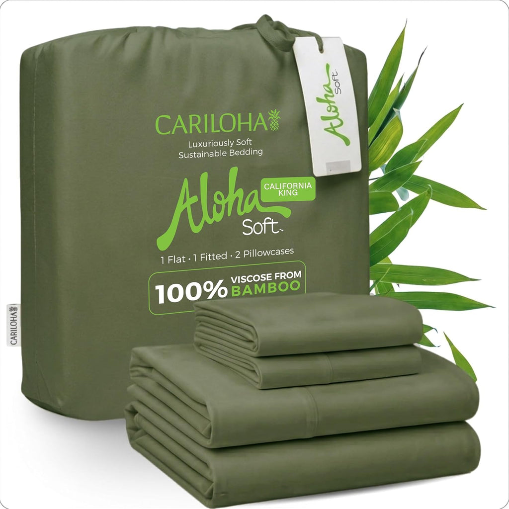 Cariloha Aloha Soft 4-Piece Sheet Set | Coastal Pine | Cal King | Made from 100% Viscose derived from Bamboo | Introductory Sheet Line