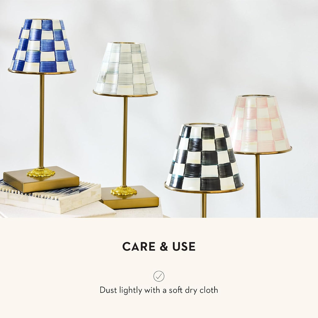 MACKENZIE-CHILDS LED Rechargeable Cafe Table Lamp, Cordless Decorative Lamp, Blue-and-White Royal Check