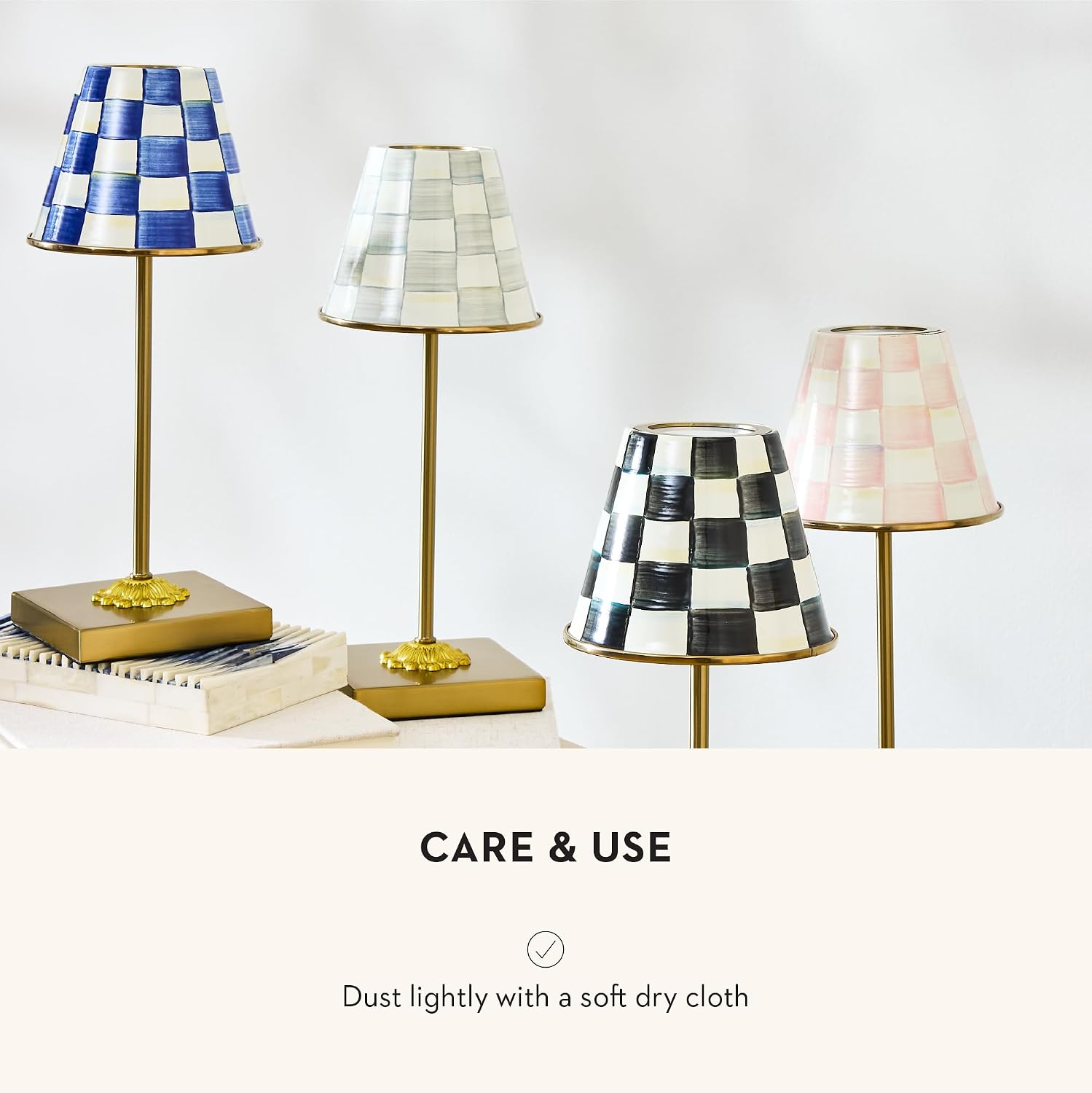 MACKENZIE-CHILDS LED Rechargeable Cafe Table Lamp, Cordless Decorative Lamp, Blue-and-White Royal Check