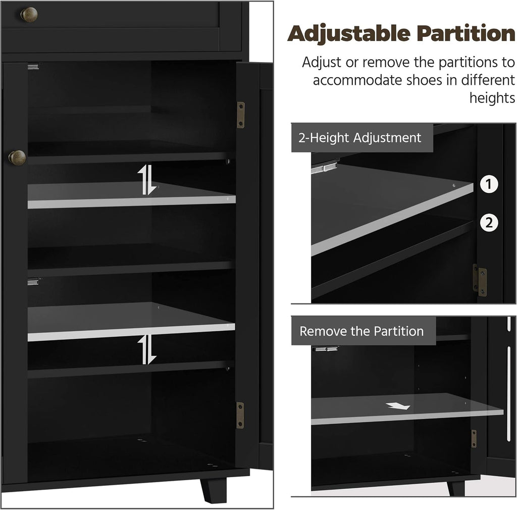 Topeakmart Shoe Cabinet with Doors, 4-Tier Entryway Shoe Storage Cabinet with Adjustable Shelves, Wooden Shoe Rack Organizer for Hallway, Closet, Black