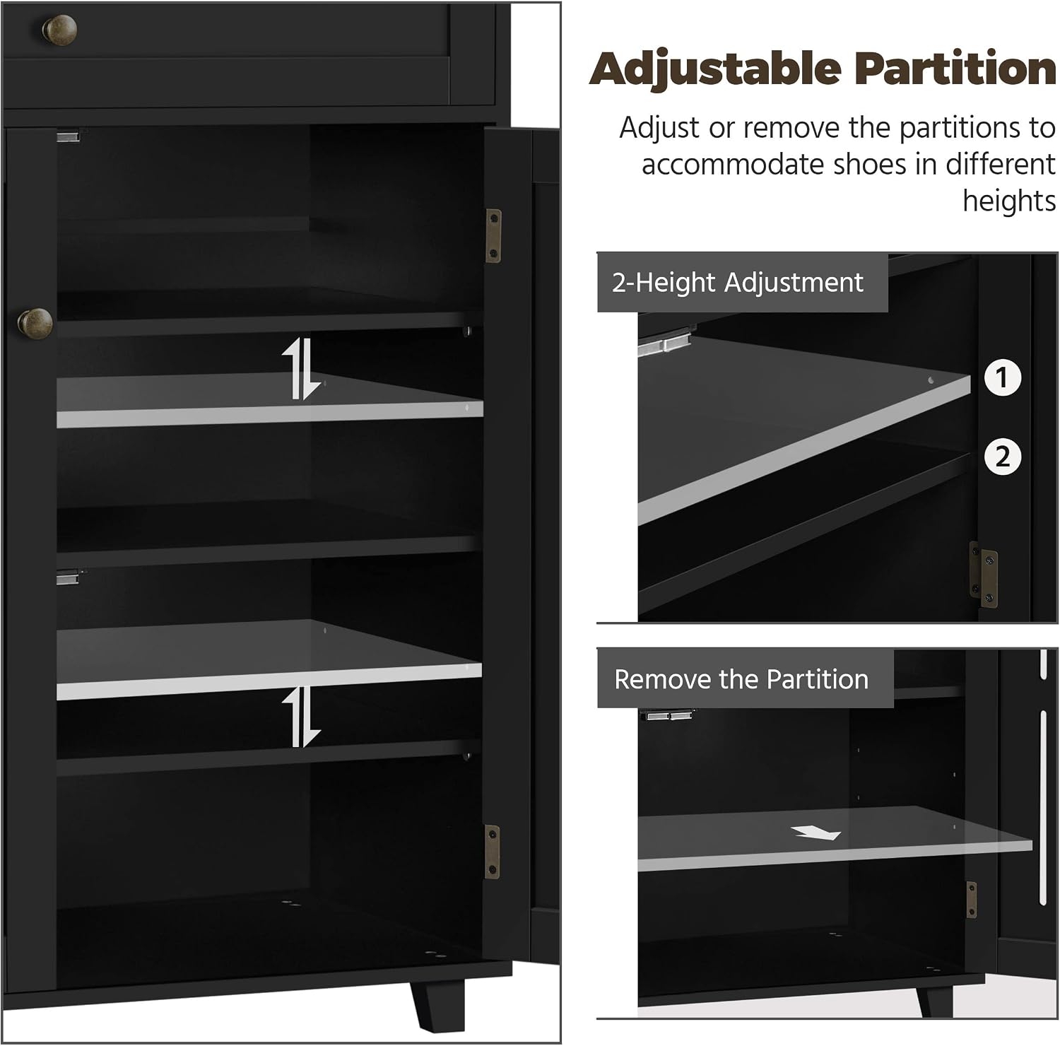 Topeakmart Shoe Cabinet with Doors, 4-Tier Entryway Shoe Storage Cabinet with Adjustable Shelves, Wooden Shoe Rack Organizer for Hallway, Closet, Black