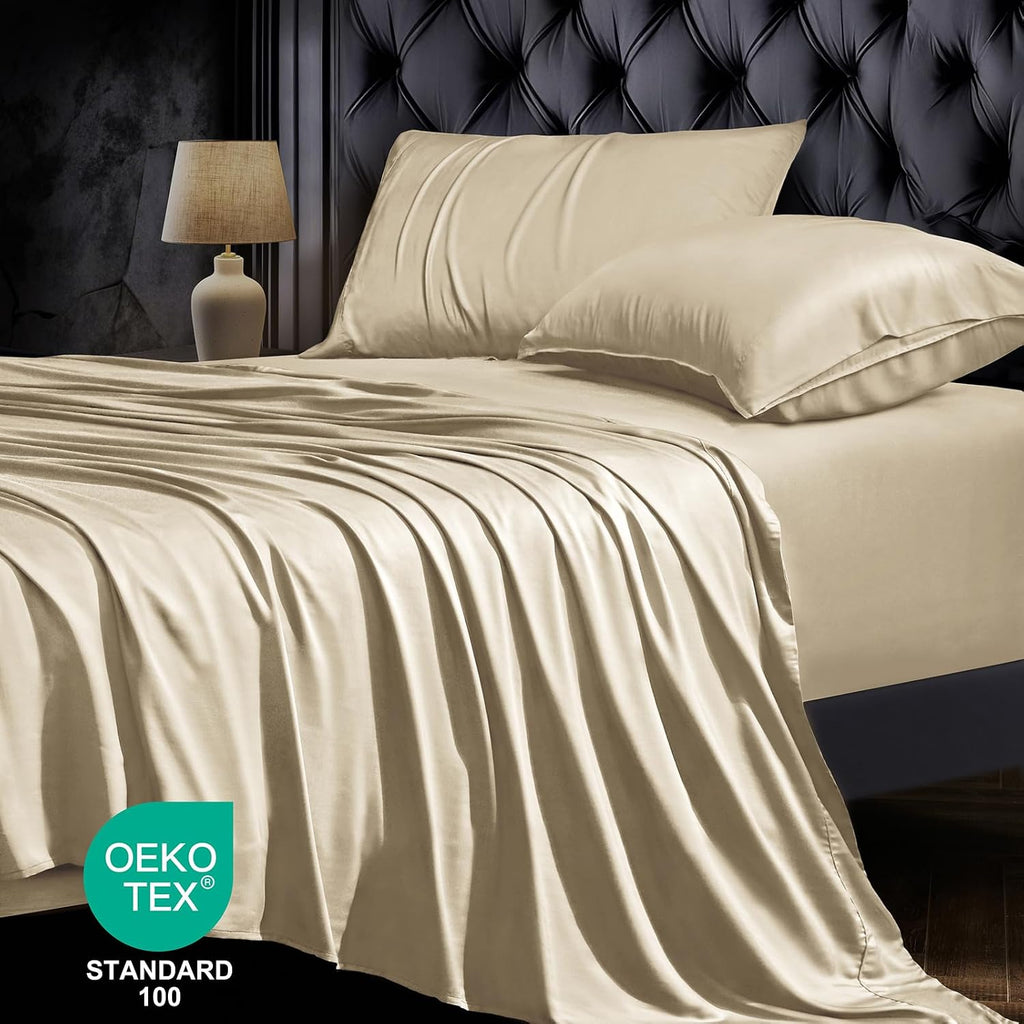 18-24 Inch Extra Deep Pocket King Sheet Set, 100% Viscose Derived from Bamboo Sheets King Size Bed Sheets, 4Pcs Soft Taupe Cooling Sheets for Hot Sleepers