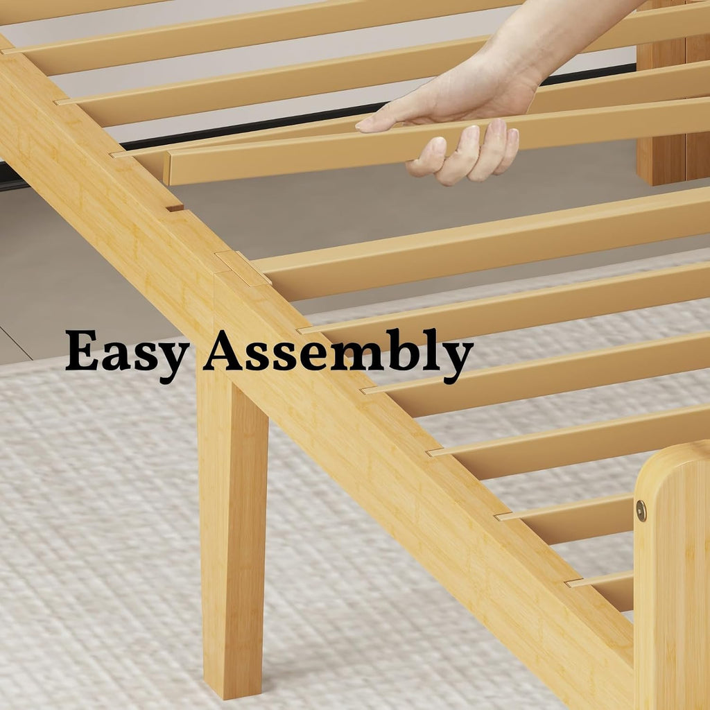 12 Inch Bamboo Wood Twin Size Platform Bed Frame with Headboard and Footboard, Metal Slat Support Bed Frame Twin Heavy Duty, No Box Spring Needed, Easy Assembly, Noise Free, Reinforced