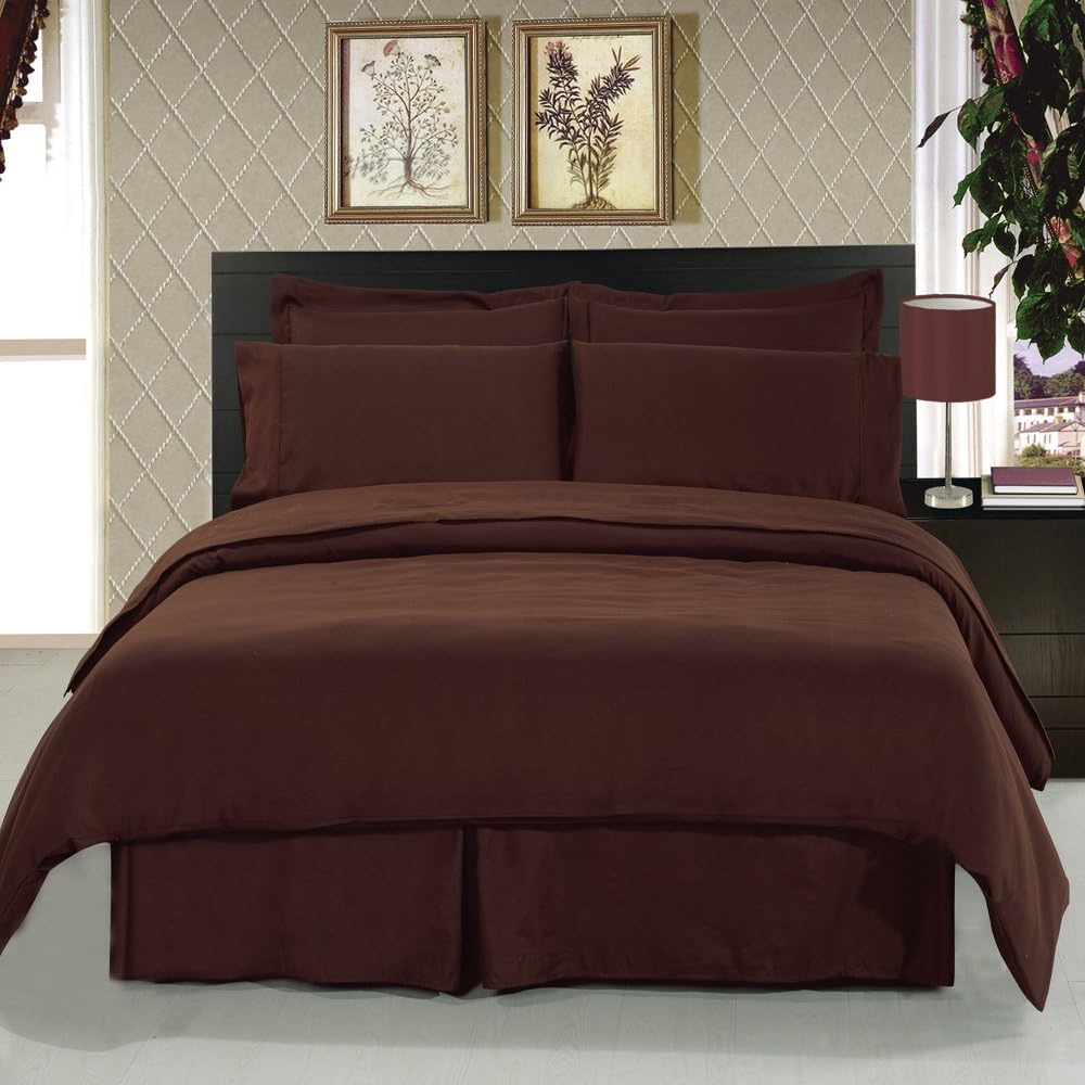 Royal Hotel Bedding Cotton Duvet Cover Set Solid Chocolate with Down Alternative Comforter Duvet Insert, 4 Piece Queen Size, 600 Thread Count, Cooling, Breathable