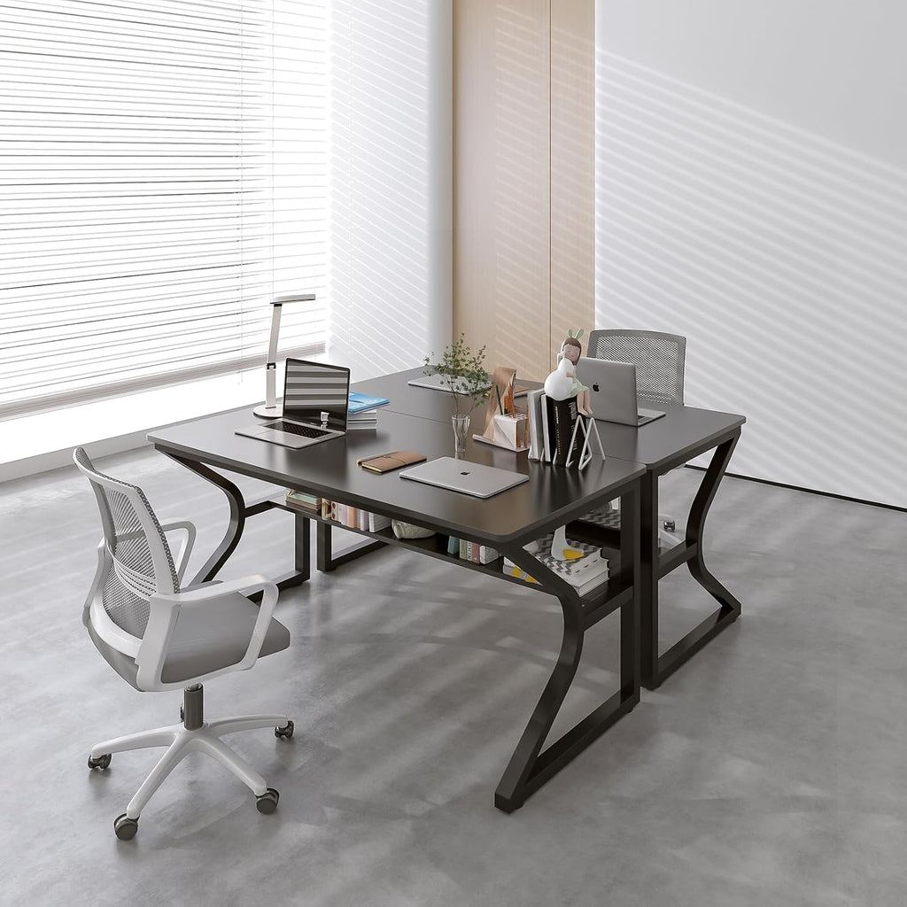OSCHF Office Desk with Storage Shelf - 47.3' Long Writing Table for Single-Person Workstation, Modern Study Gaming Computer Desk, Black
