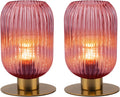 Small Table Lamps Set of 2, Mid Century Glass Desk Lamp Retro Nightstand Lamp with Gold Metal Base, Cute Bedside Lamp Pink Table Lamp for Girls Bedroom Study Room