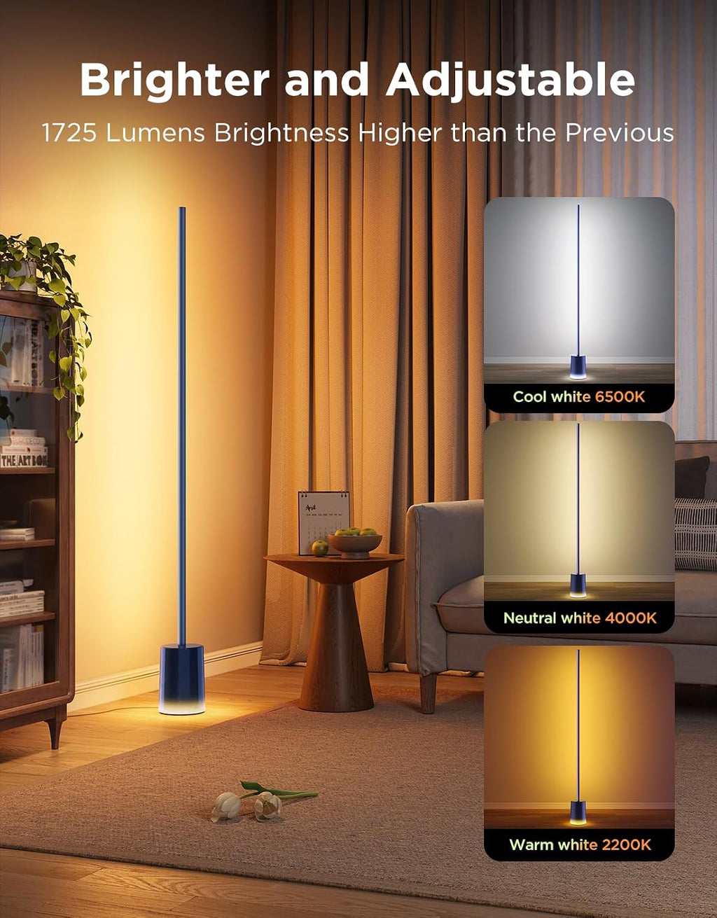 Govee Floor Lamp 2, RGBIC, Warm Cool White LED, Compatible with SmartThings, Matter, Alexa, 1725lm, Music Sync, Scene Modes, Smart Floor Lamp for Living Room, Bedroom, Blue(1 Pack)