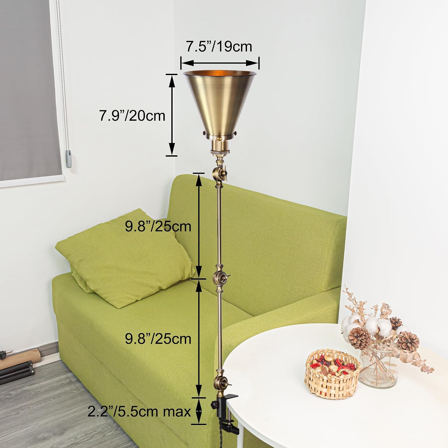 Kiven Dimmable Clamp Lamp, 1-Light Aluminum Nightstand Lamp with Flexible Swing Arm, 8.2FT Plug in Cord, Industrial Decorative Clip-on Desk Lamp for Bookshelf Office Bedside,Bronze