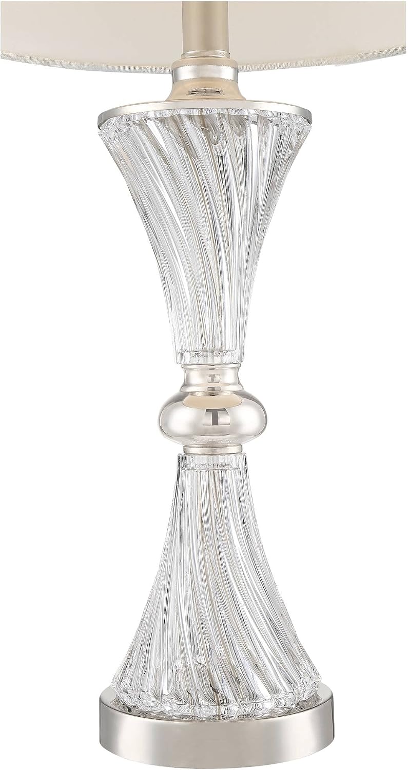 Regency Hill Luca Modern 3-Way Table Lamps 25 1/2' Tall Set of 2 with USB Charging Ports and Dimmers Clear Glass White Fabric Drum Shade for Bedroom Living Room House Desk Bedside Office Family