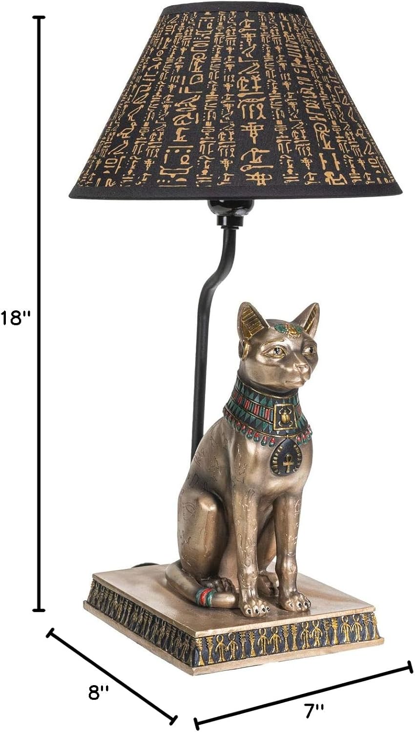 Pacific Giftware Egyptian Bastet Goddess of Fertility Sculptural Table Lamp with Shade 18 inch Tall Egyptian Home Decor (Bronze)