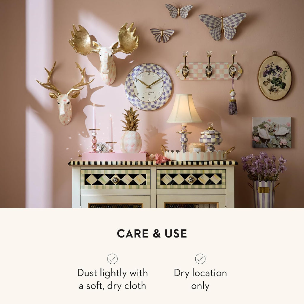 MACKENZIE-CHILDS LED Rechargeable Cafe Table Lamp, Cordless Decorative Lamp, Purple-and-White Violet Check