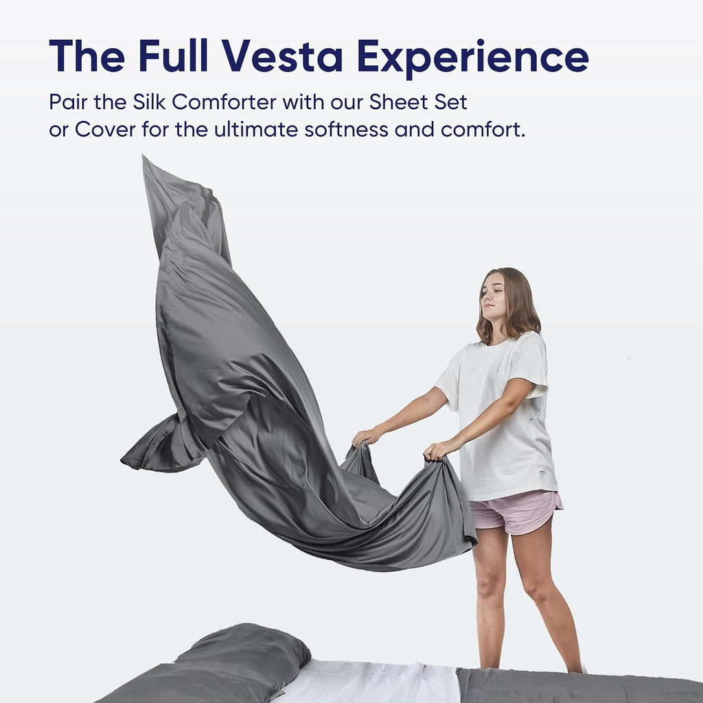 Vesta Sheet Set – Soft, Breathable & Cooling, 100% Viscose Derived from Bamboo, Perfect for a Comfortable Sleep, Includes 1 Fitted Sheet, 1 Flat Sheet & 2 Pillowcases (Stardust Grey, Full/Queen)