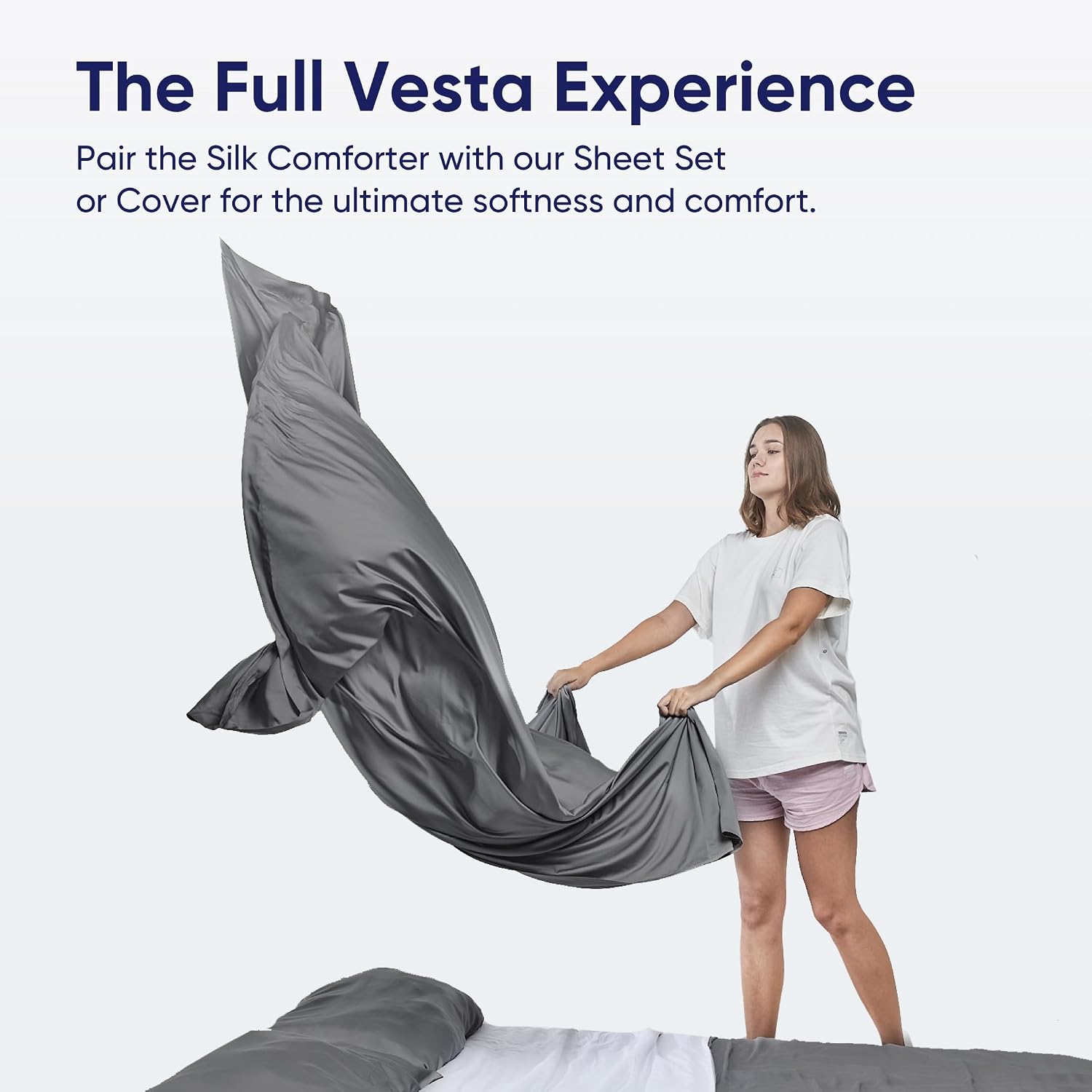 Vesta Sheet Set – Soft, Breathable & Cooling, 100% Viscose Derived from Bamboo, Perfect for a Comfortable Sleep, Includes 1 Fitted Sheet, 1 Flat Sheet & 2 Pillowcases (Stardust Grey, Full/Queen)