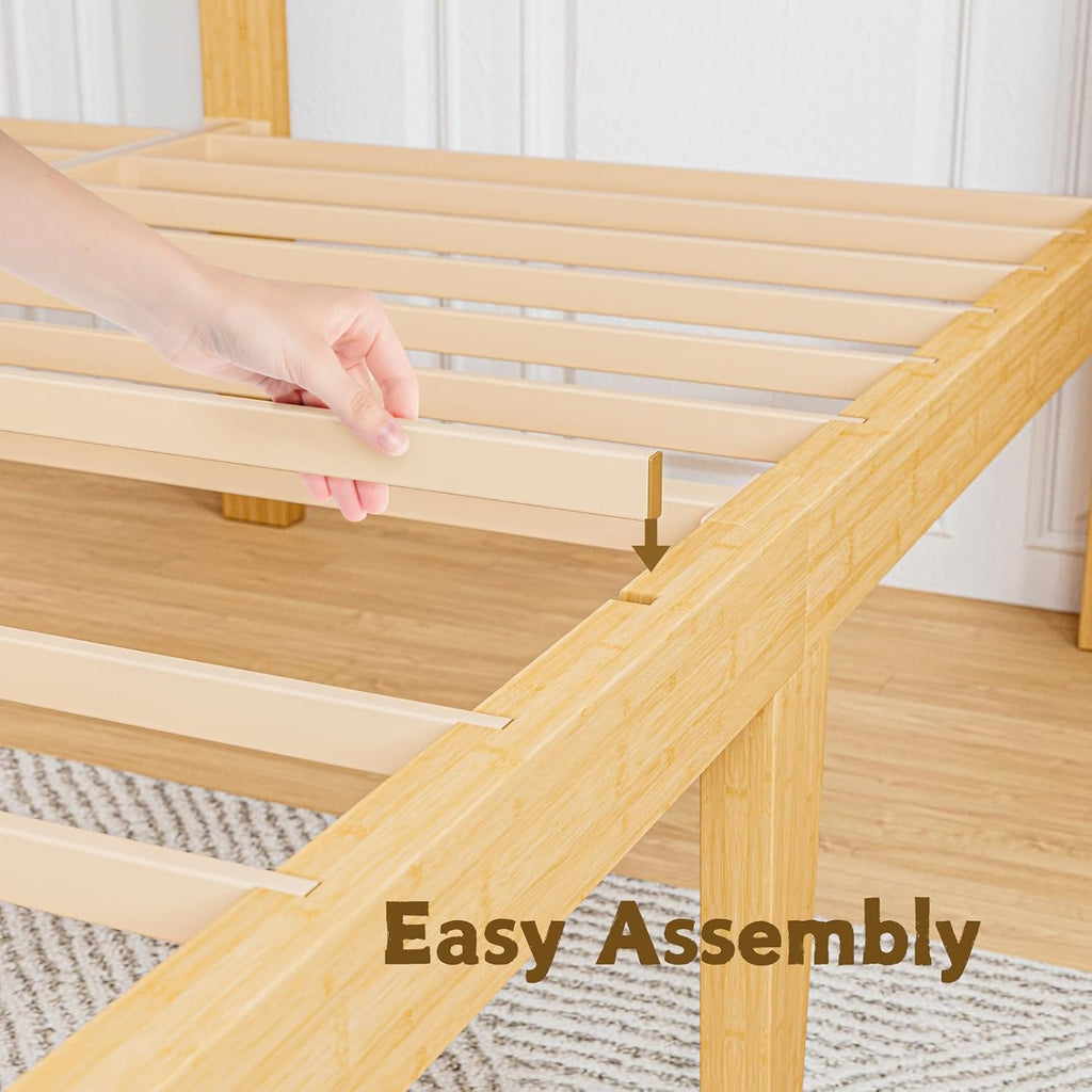 10 Inch High Bamboo Twin Bed Frame with Headboard and Footboard, Wood Bed Frame Twin Metal Slat Support Heavy Duty, No Box Spring Needed, Easy Assembly, Noise Free, Reinforced