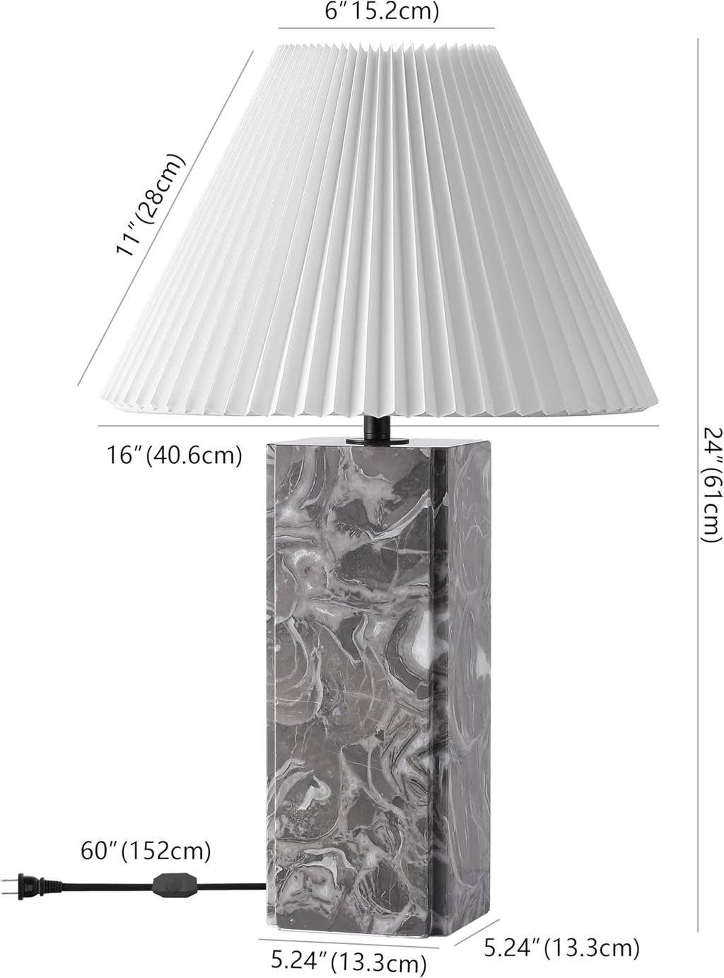 SAFAVIEH Couture Lighting Collection - Mackenzie Square Light Grey Table Lamp, 25' Modern Bedside or Living Room Light with White Cotton Shade, Dimmable with LED Bulb (CTL1080F)