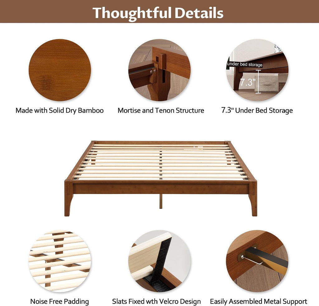 Merax Full Size Bamboo Platform Bed, Mid-Century Modern Bed Frame with Wood Slat Support, No Box Spring Needed, Easy Tool-Free Assembly, Brown