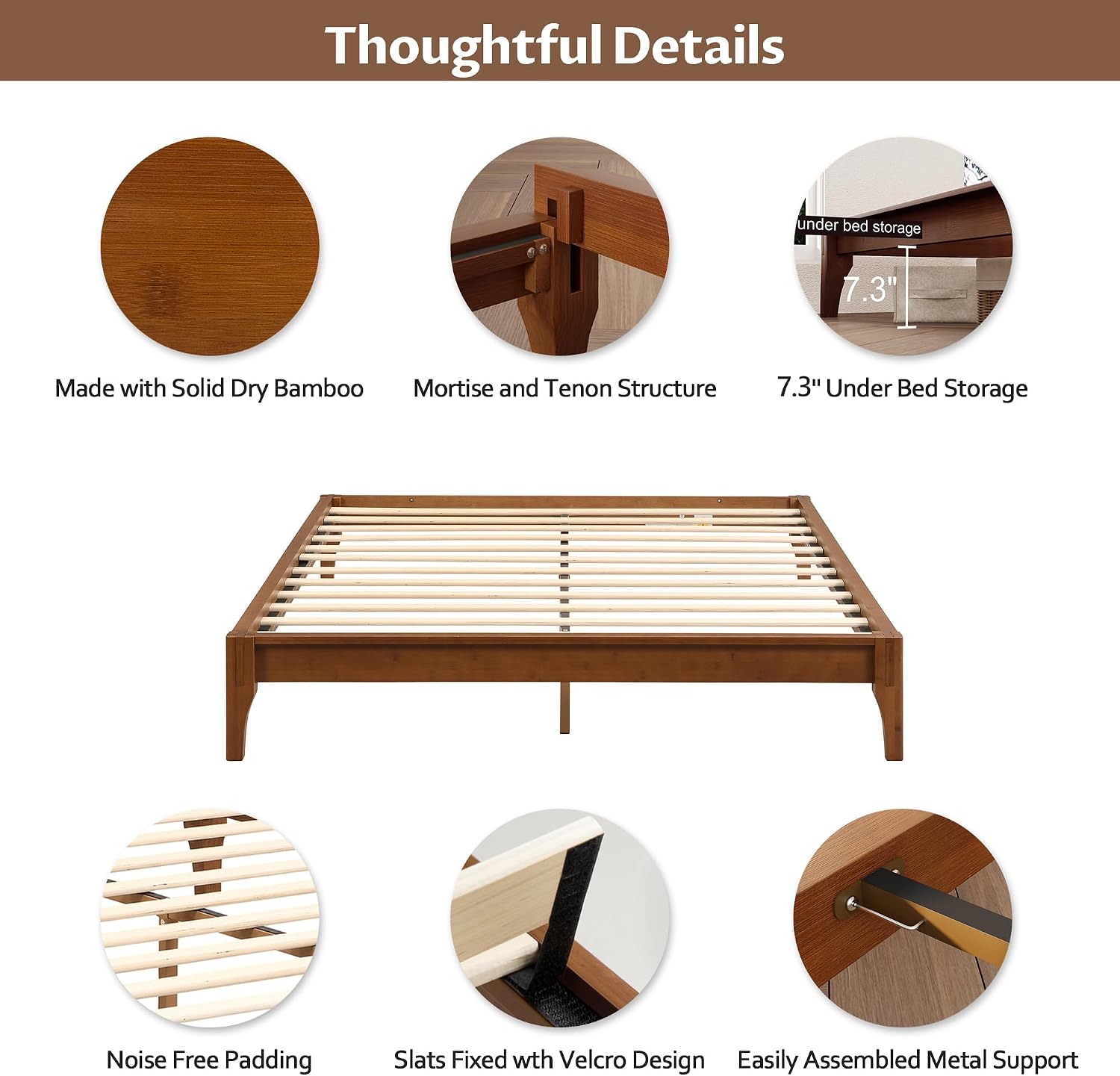Merax Full Size Bamboo Platform Bed, Mid-Century Modern Bed Frame with Wood Slat Support, No Box Spring Needed, Easy Tool-Free Assembly, Brown