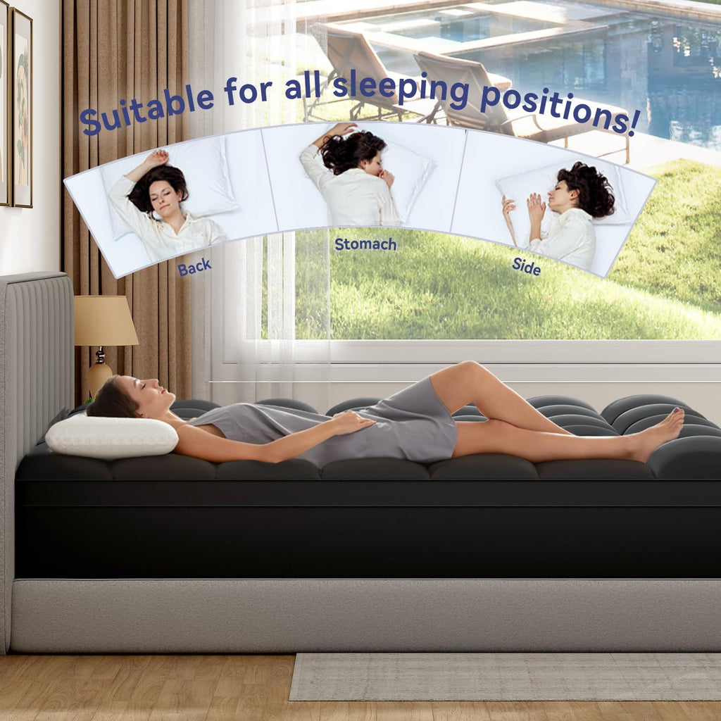 ELEMUSE RV Short Queen Black Mattress Topper for Back Pain, Extra Thick Mattress Pad Cover, Plush Soft Pillowtop with Elastic Deep Pocket, Overfilled Down Alternative Filling