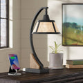 Franklin Iron Works Oak River 22' High Rustic Farmhouse Desk Table Lamp with USB Charging Ports A+C and AC Power Outlet in Base Gray Wash Mica Shade Living Room Bedroom House Bedside Nightstand Home