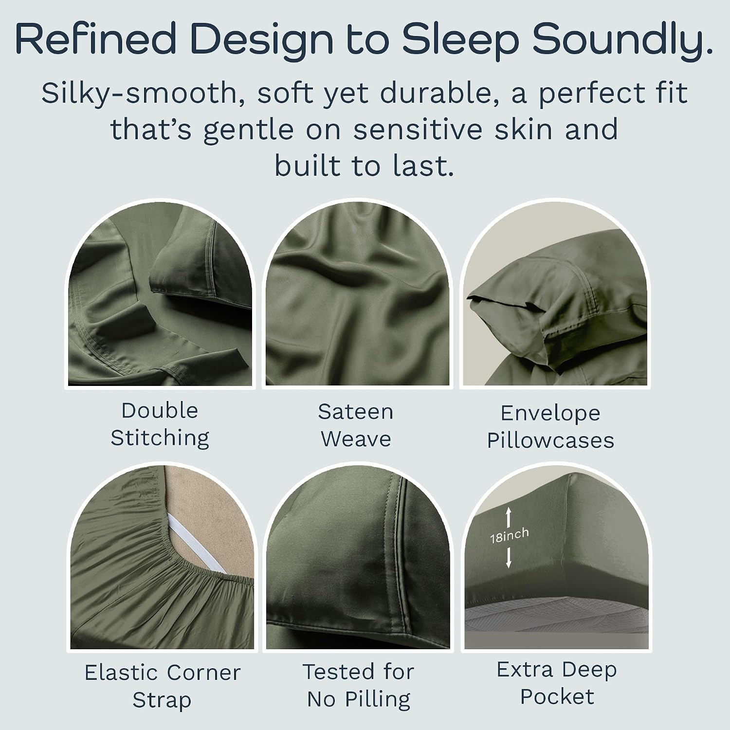 Olive + Crate Tencel Lyocell Eucalyptus Full Sheet Set - Cooling Tencel Sheets for Hot Sleepers with 16 Inch Deep Pocket Fit - Double Bed Sheets - Moss 4-Piece Set