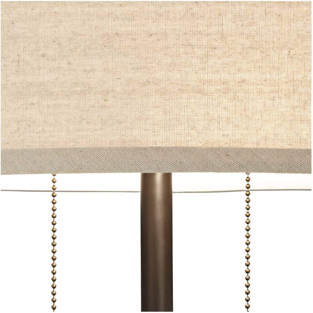 Franklin Iron Works Bernie Industrial Nightstand Table Lamp 25' High Set of 2 with Hotel Style USB Charging Port Rich Bronze Metal Fabric Drum Shade for Living Room Desk Bedroom House Bedside Home