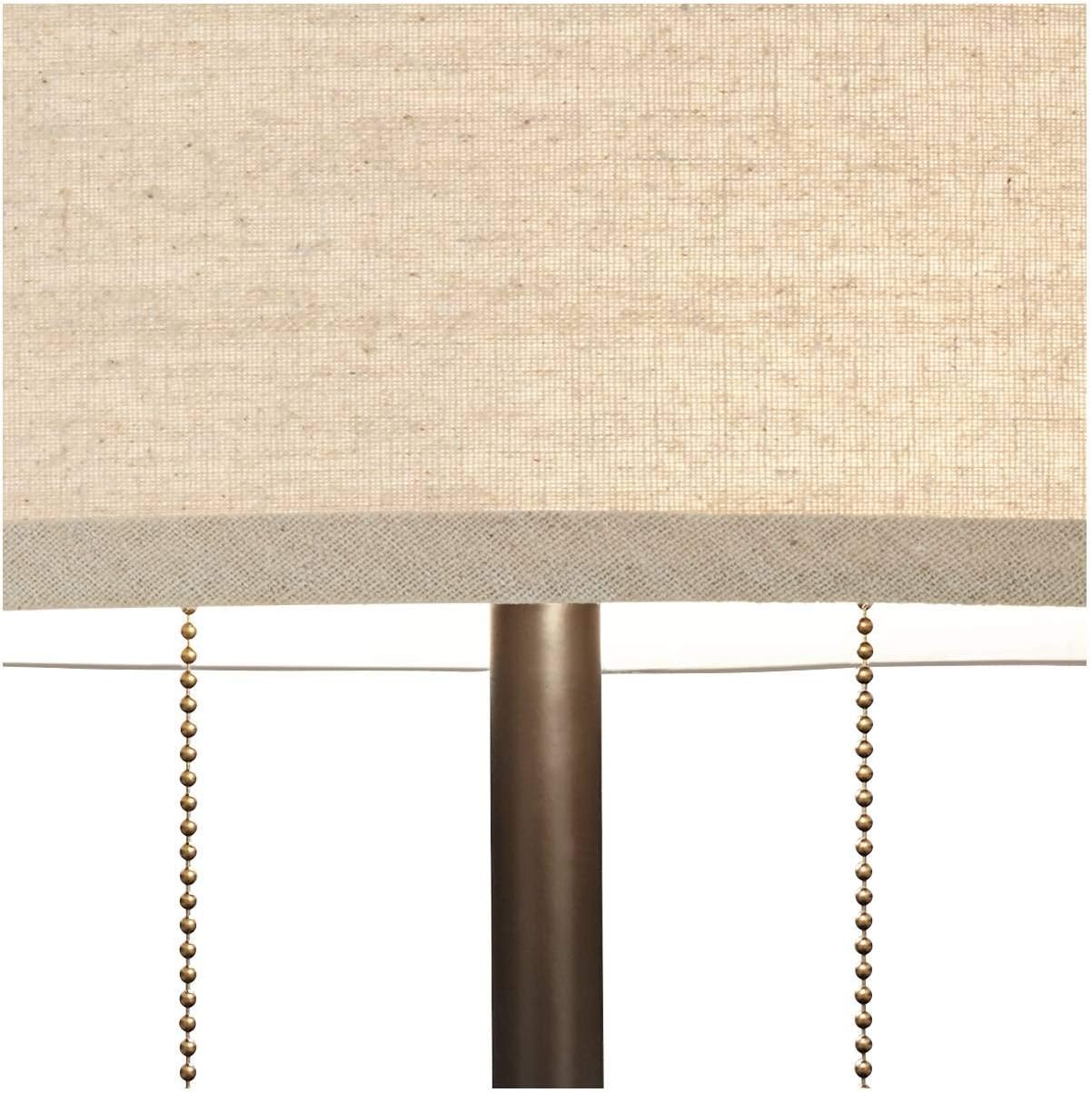 Franklin Iron Works Bernie Industrial Nightstand Table Lamp 25' High Set of 2 with Hotel Style USB Charging Port Rich Bronze Metal Fabric Drum Shade for Living Room Desk Bedroom House Bedside Home
