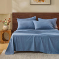 MEISHANG 100% French Pure Linen Sheets King Size - Bed Sheets 4 Piece Sets, Soft Durable Flax Linen, Anti-Tear Breathable Oeko-Tex Certified with 16' Deep Pocket (Dusty Blue)