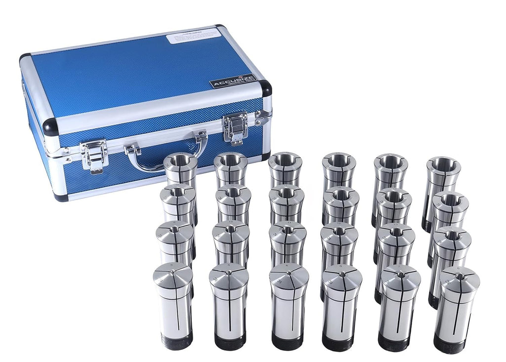 Accusize Industrial Tools 24-Pc 3-26 mm 5C Precision Round Collets, Metric, Hardened & Ground, 0200-5552