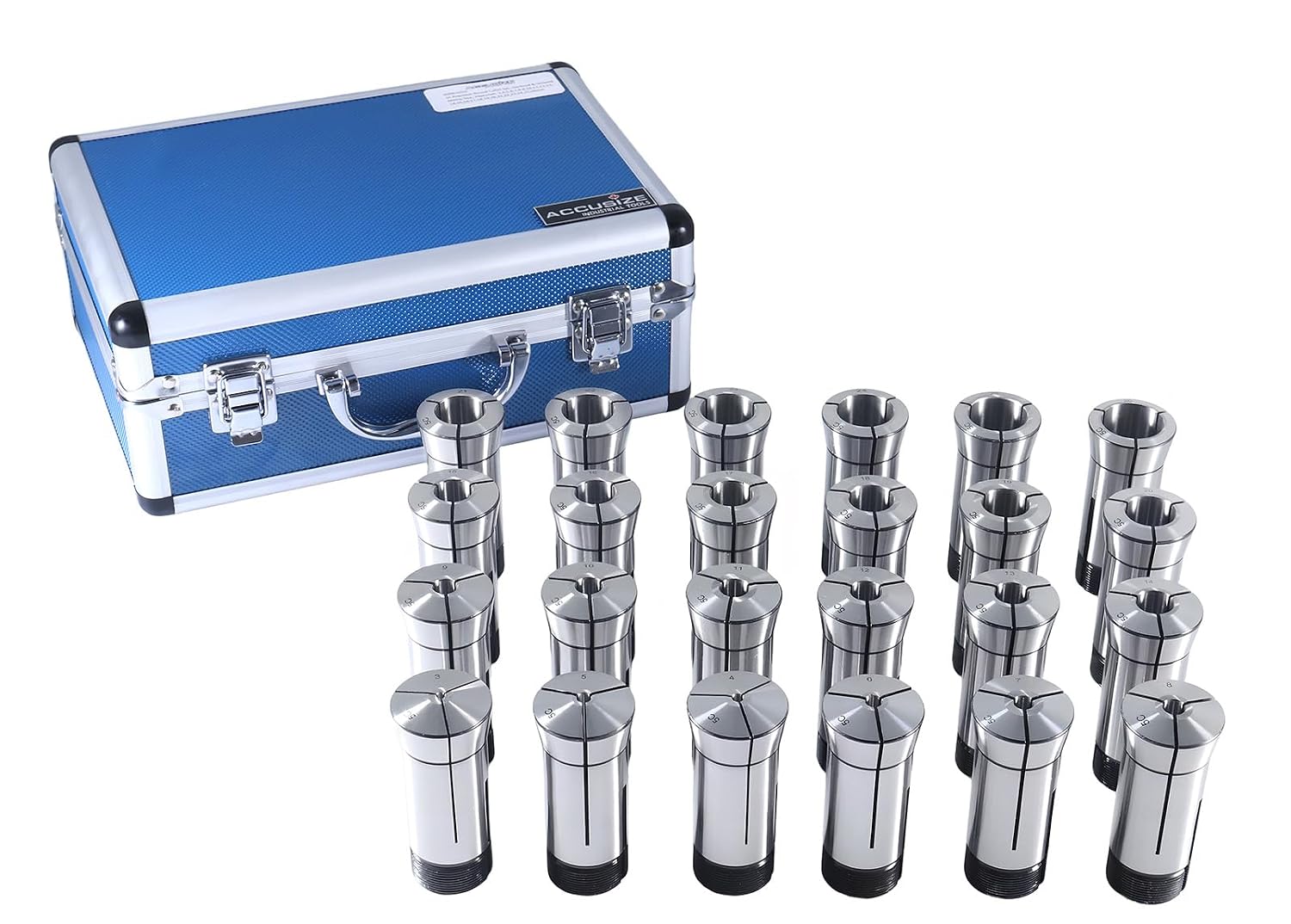 Accusize Industrial Tools 24-Pc 3-26 mm 5C Precision Round Collets, Metric, Hardened & Ground, 0200-5552