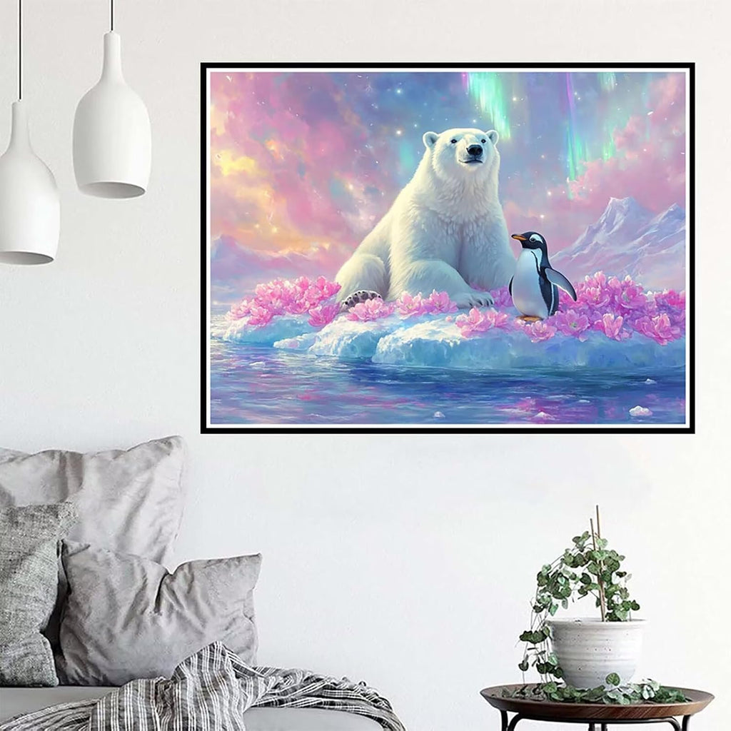 Polar Bear Diamond Art Kits for Adults, Penguin Diamond Painting Large 48 X 36 Inch, Gem Art Crafts for Adults Mosaic Kits, Full Drill Round Dimond Dots Crystal Paintings for Home Decor -zjn250118Q