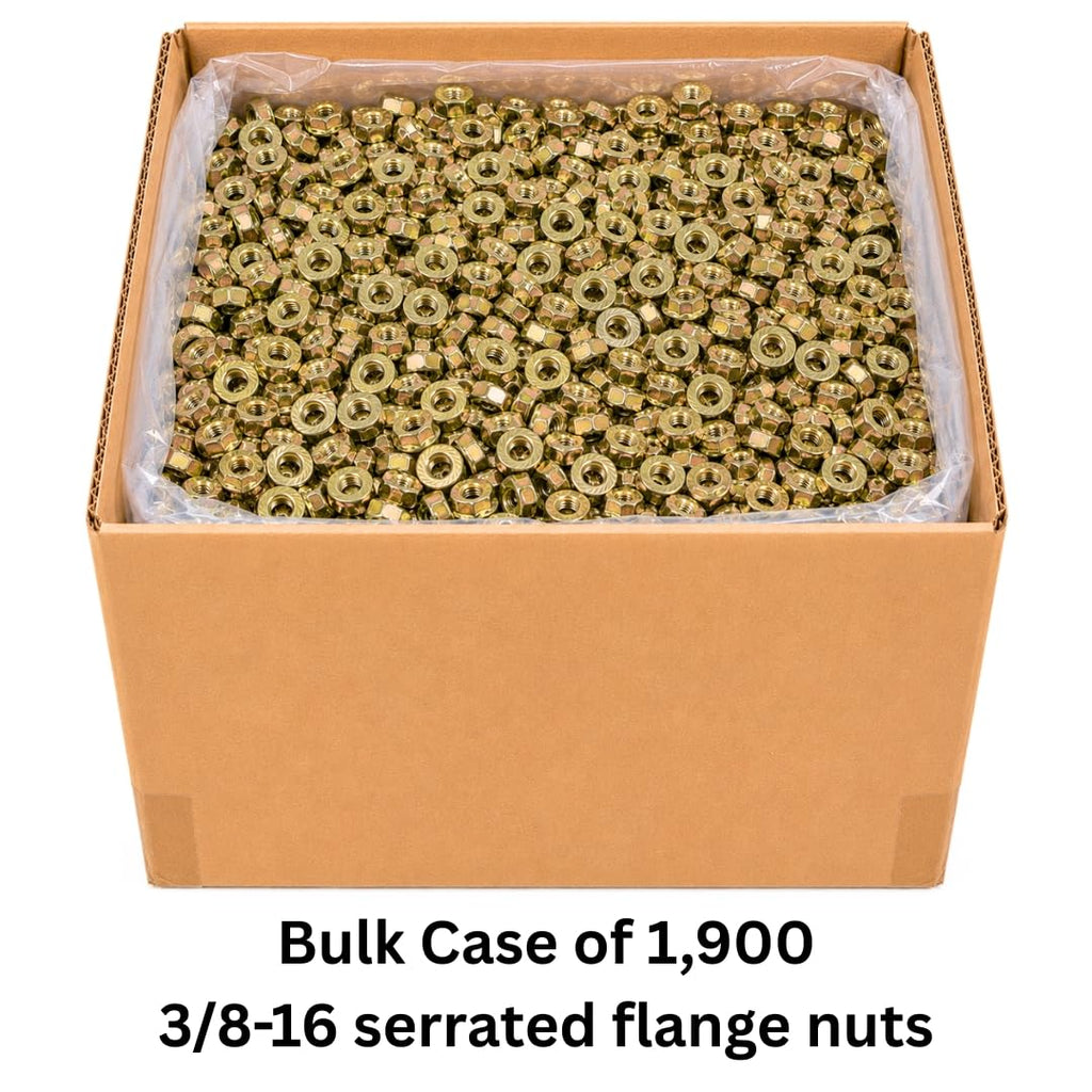 3/8'-16 Serrated Flange Nuts (1,900 Case) – Grade 8 Mechanical Locking Nuts Coarse Thread for Vibration & Shock SAE J995 0.375'
