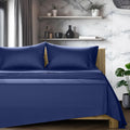 TEXAS LINEN CO. 100% Egyptian Cotton Queen Sheets Set - Luxury 1200 Series Star Sleepin' Collection Egyptian Cotton Sheets Queen Size (4 PC, Navy Blue), 17' Deep Pocket, Cooling Sateen Hotel Bedding