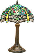 Tiffany Lamp Dragonfly Style Green Stained Glass Lamp Bedroom Table Lamp Reading Desk Light for Bedside Living Room Office Dormitory Dining Room Decorate Gift