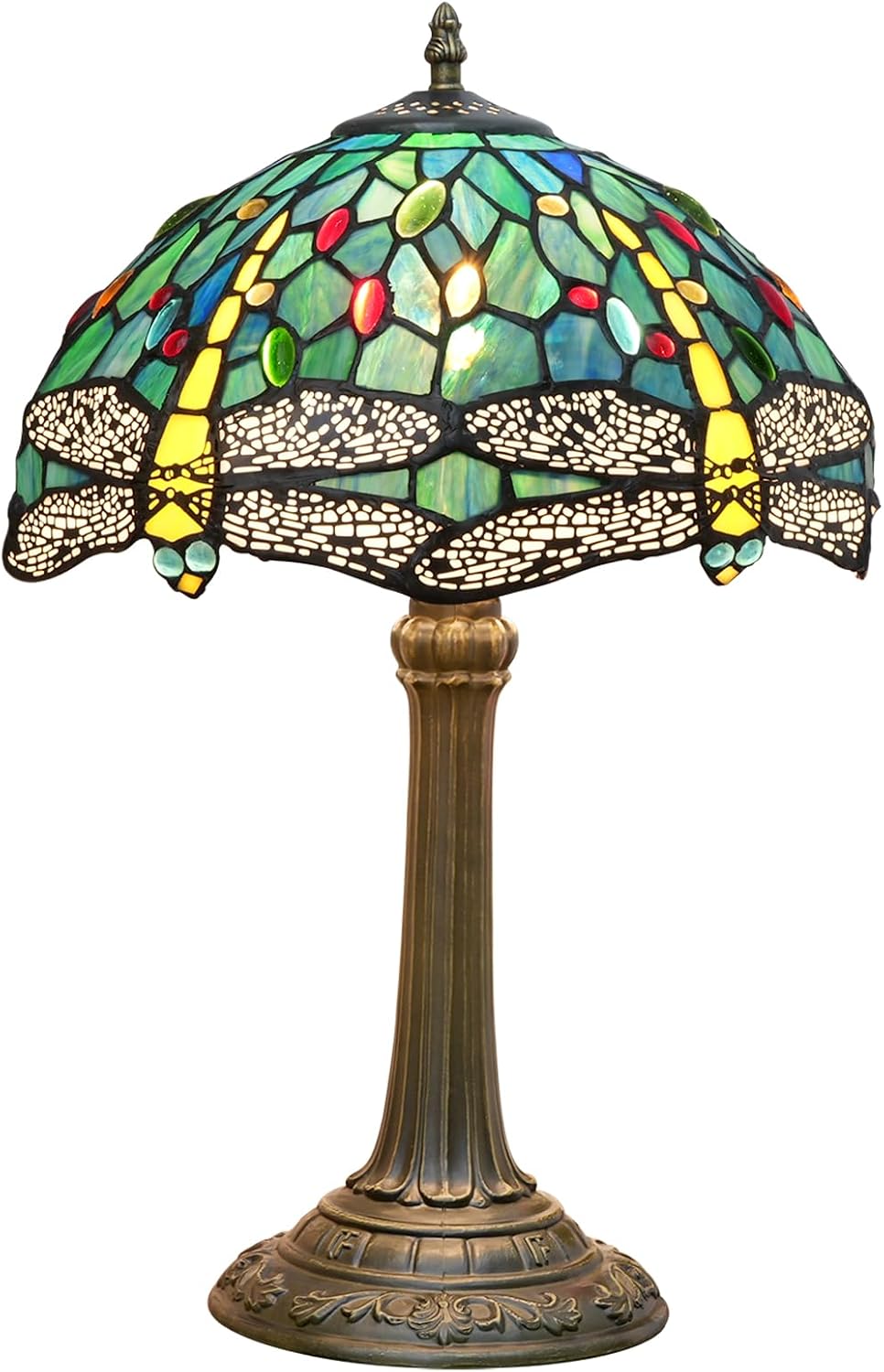 Tiffany Lamp Dragonfly Style Green Stained Glass Lamp Bedroom Table Lamp Reading Desk Light for Bedside Living Room Office Dormitory Dining Room Decorate Gift