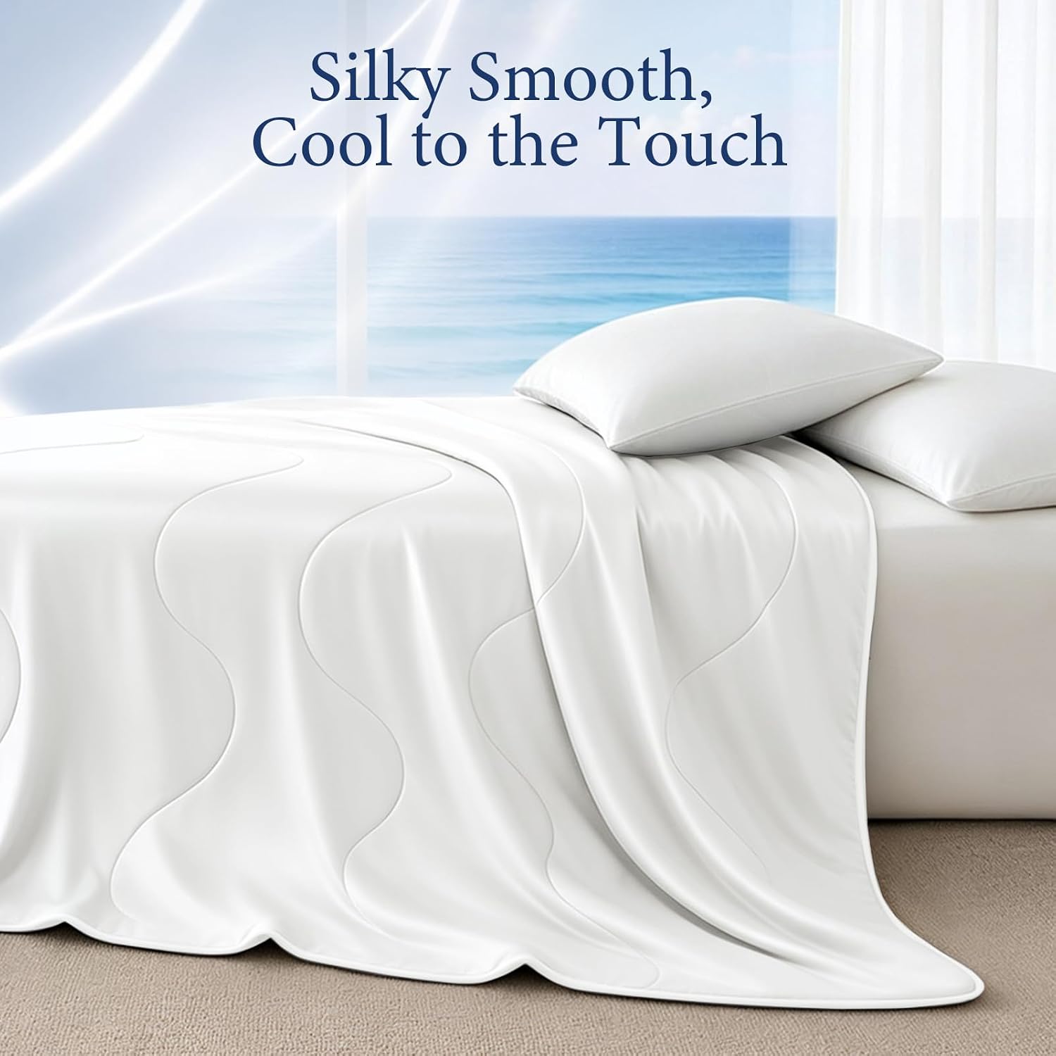 Soft Cooling Comforter, Full/Queen Cooling Blankets for Hot Sleepers, Double-Sided All-Season Cold Breathable Lightweight Blanket for Night Sweats, Arctic White, 90''x90''