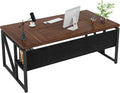 Tribesigns 63 inches Computer Desk with Bottom Storage Shelf Home Office Desk Writing Table for Workstation, Dark Walnut + Steel Leg, Cabinet not Included (Dark Brown, 63-inch-with-Shelf)