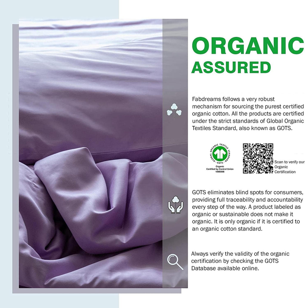 Fabdreams 100% Organic Cotton Percale Weave California King Size Sheet Set | 300 Thread Count | GOTS Certified | Long Staple Cotton | Cool Crisp Breathable | Fits Upto 17' Deep Pocket | Lilac