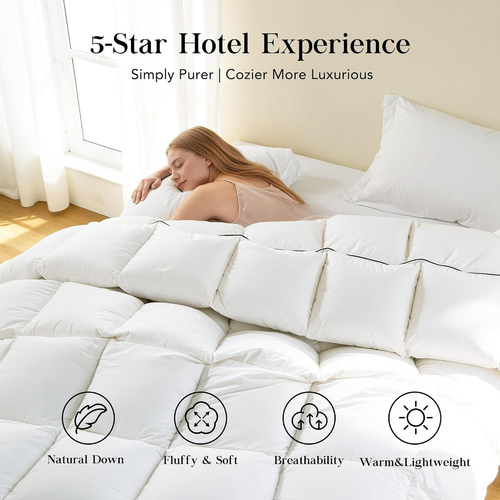 Feather Down Comforter King Size,Premium Ultra-Soft Breathable Comforter High Fill Power White Duvet Insert,All Season Hotel Bedding Comforters (Ivory White/All Season, King (U.S. Standard))