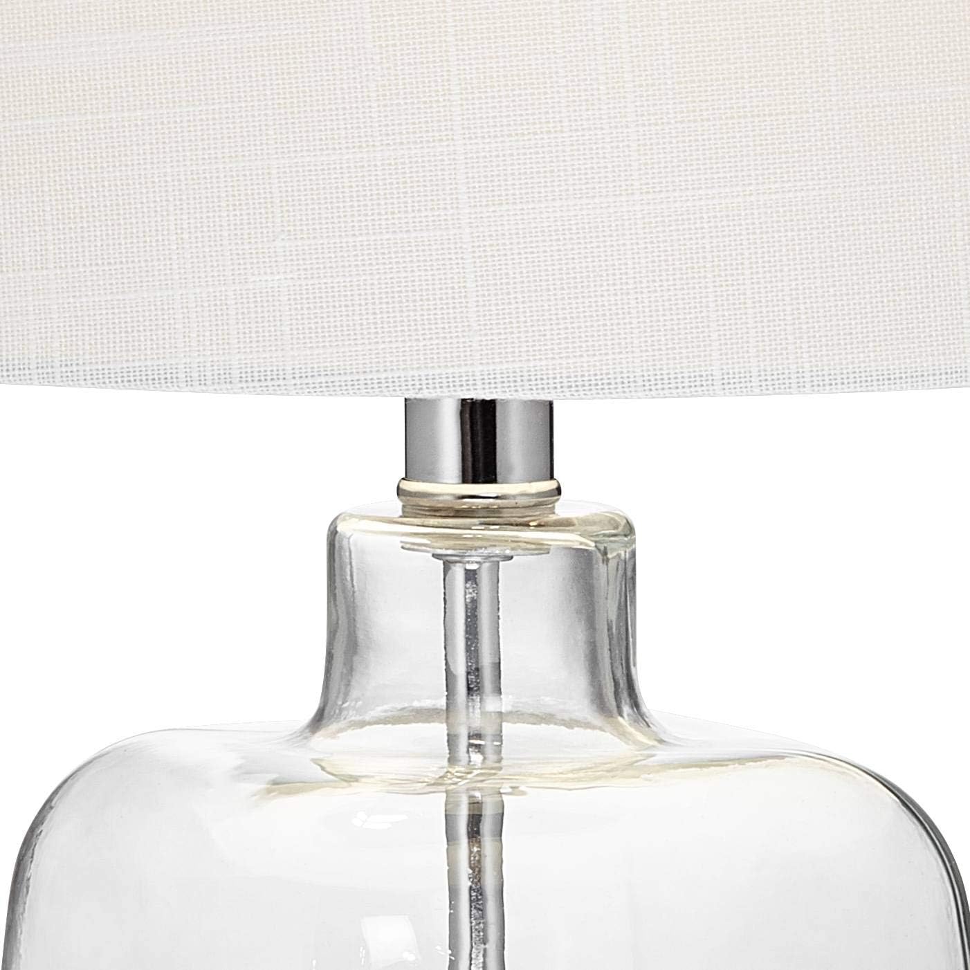 360 Lighting Coastal Accent Table Lamps 21 3/4' High Set of 2 Brushed Steel Clear Glass Fillable White Drum Shade Decor for Living Room Bedroom House Bedside Nightstand Home Office Family