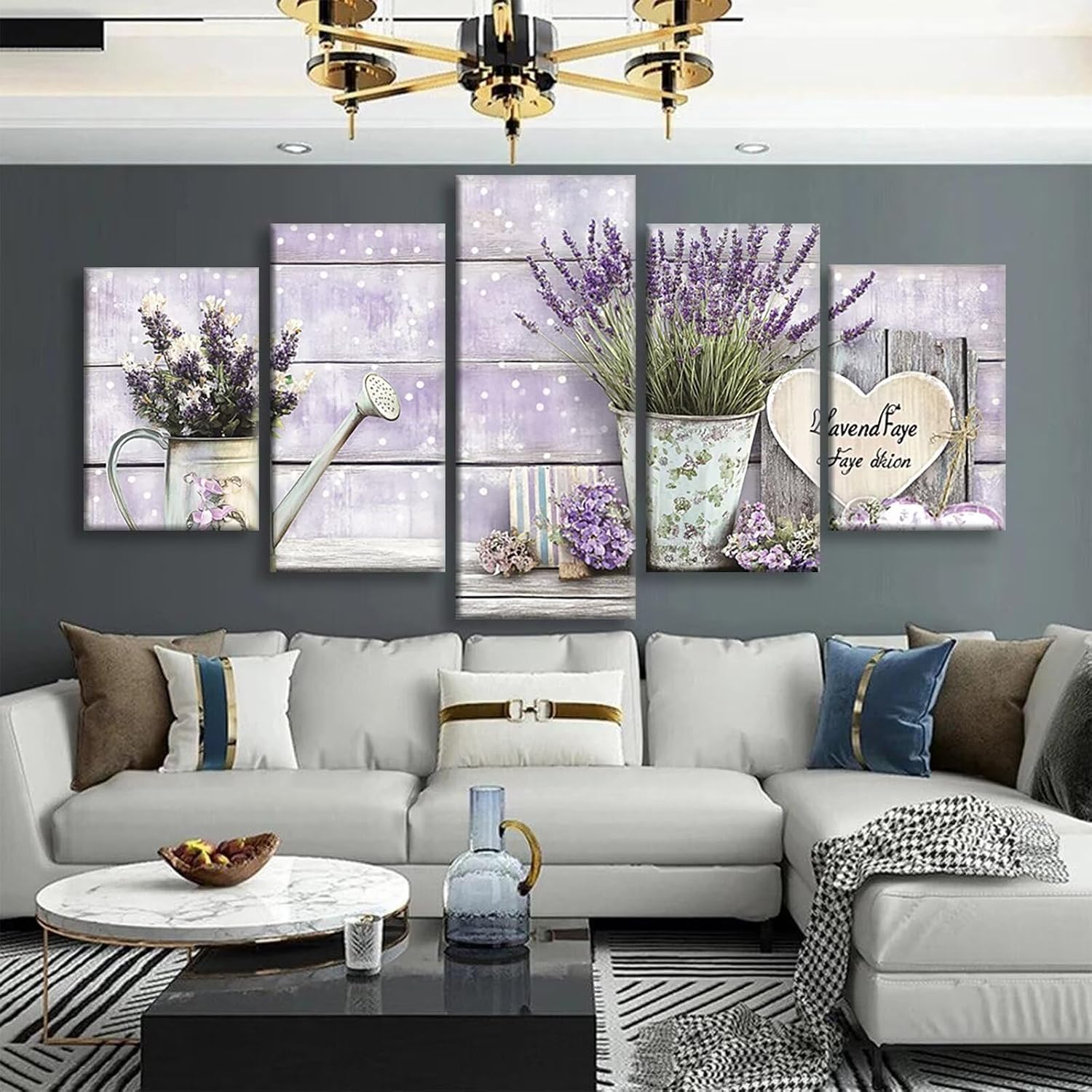 Lilac Diamond Art 5 Piece Diamond Painting Vase 5D DIY Full Square Drill Dimond Art Paintings Rhinestones Crafts for Adults Gem Painting for Home Decor, Large Artwork for Wall 48 x 100 Inch, Model474