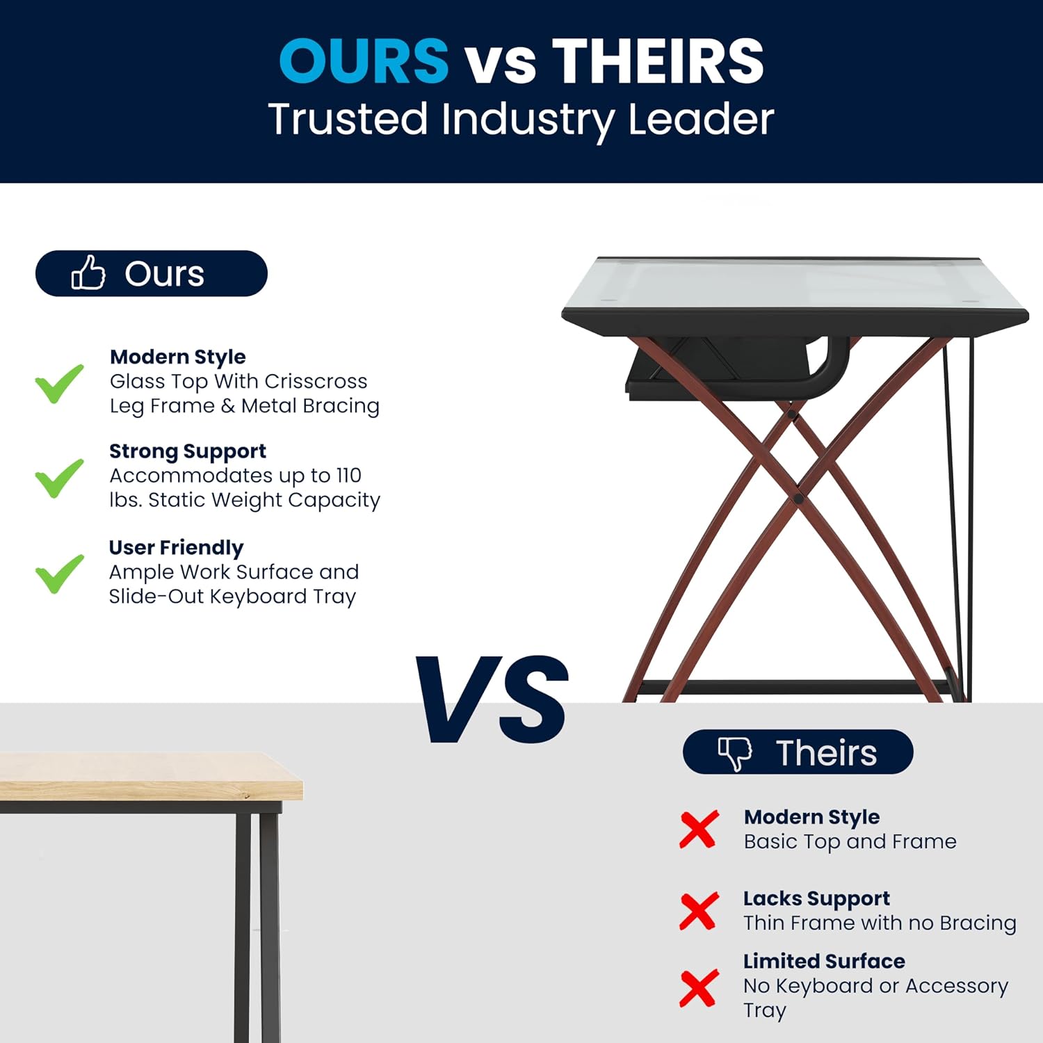 Flash Furniture Jude Tempered Glass Computer Desk with Pull-Out Keyboard Tray and Crisscross Frame, Small Computer Desk for Home Office, Cherry/Clear