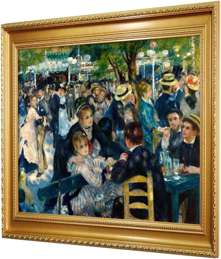 DECORARTS - Bal du Moulin de la Galette by Pierre -Auguste Renoir Art Reproduction. Solid Wooden Frame Matching with Giclee Prints Canvas Wall Art. Total Size: W 29' x H 25'