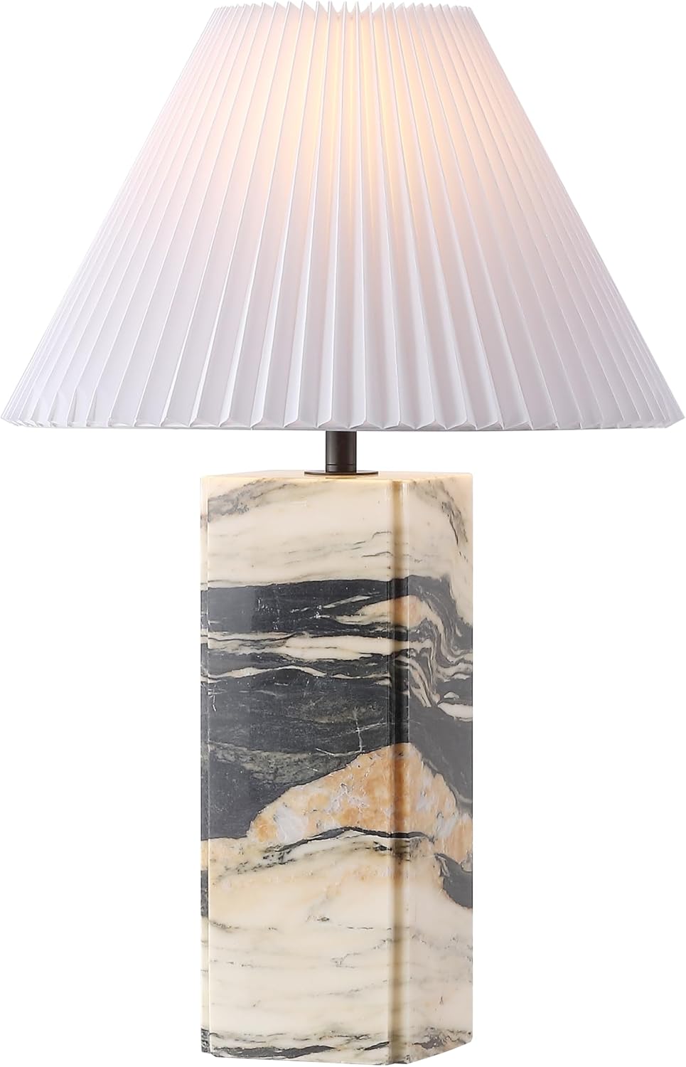 SAFAVIEH Couture Lighting Collection Mackenzie Light Brown/Black Marble Square 25-inch Table Lamp for Bedroom Living Room Home Office Desk Nightstand (LED Bulb Included)