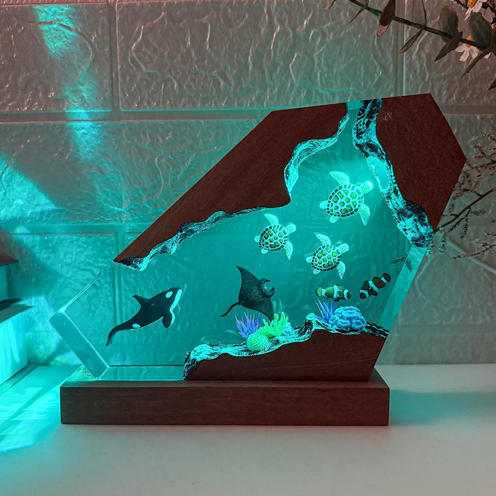 3D Orca Ocean Resin Lamp, Handmade Resin Night Light for Home Office Decor, RGB LED Light with USB Port, Orca Gifts for Kids,Birthday Valentine's Day Gifts for Women & Men (10'x6')